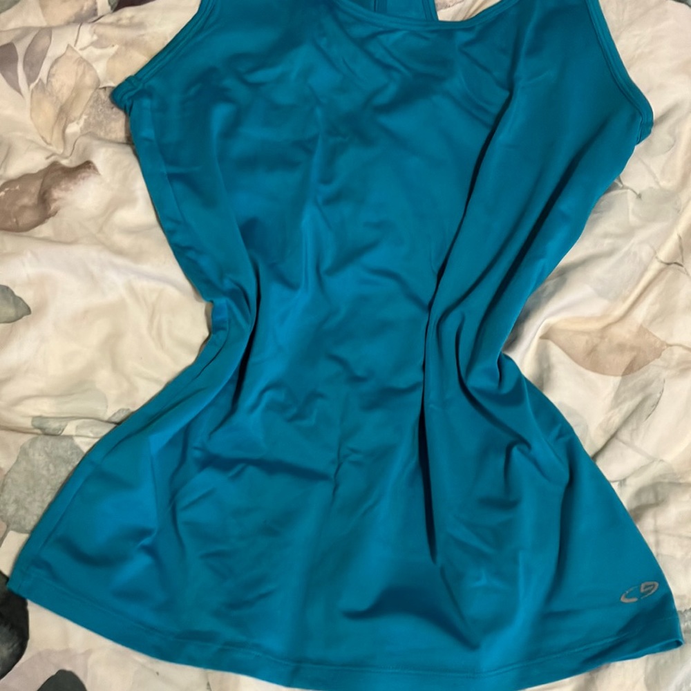 Moisture wicking teal racer back tank